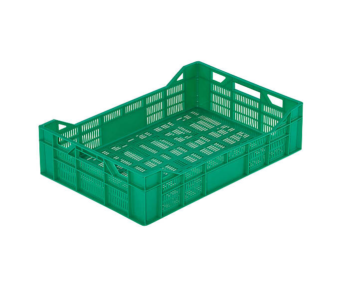 Plastové boxy na ovocie a zeleninu ažurové 600 x 400 x 150 mm - Kontajner R-150 - robustné a spoľahlivé riešenie na skladovanie ovocia, zeleniny a húb
